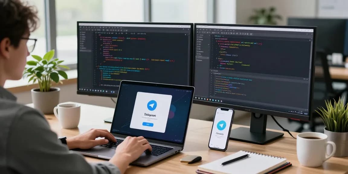 Person customizing Telegram Chinese settings in a modern office environment.