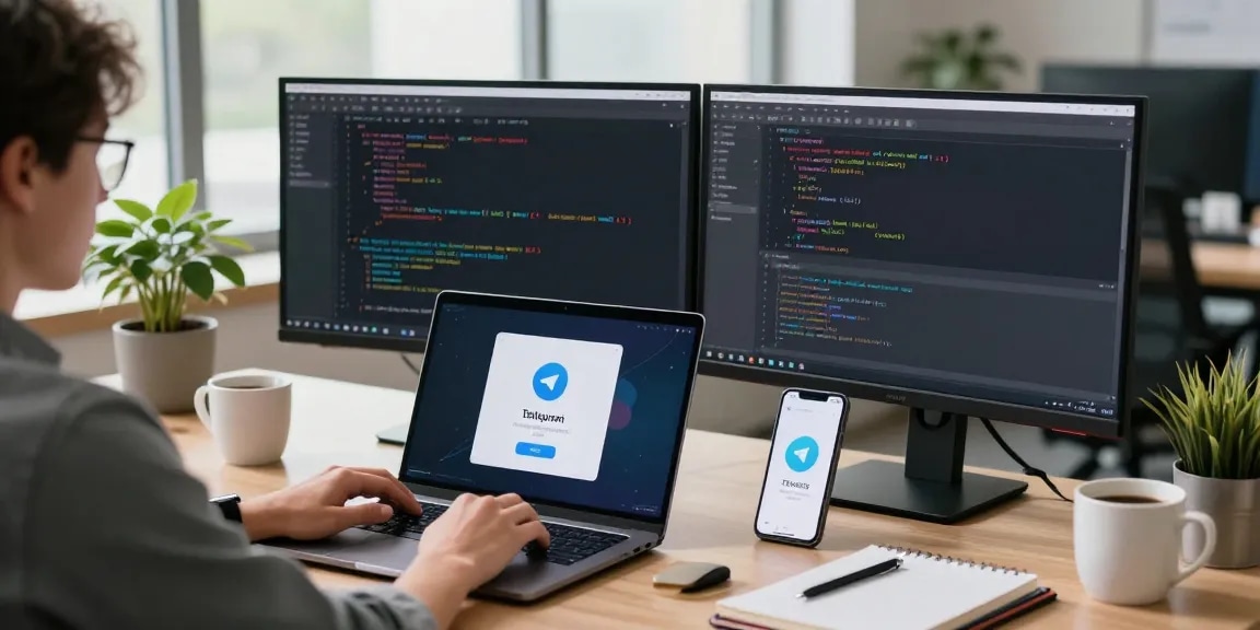 Person customizing Telegram Chinese settings in a modern office environment.