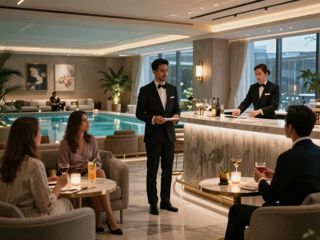 Exclusive VIP lounge scene showcasing rokok88 login experience with luxurious interiors and attentive service.
