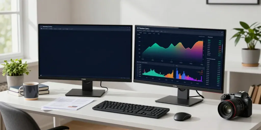 Canadian trader using AI-powered Norden Core platform in a bright home office.